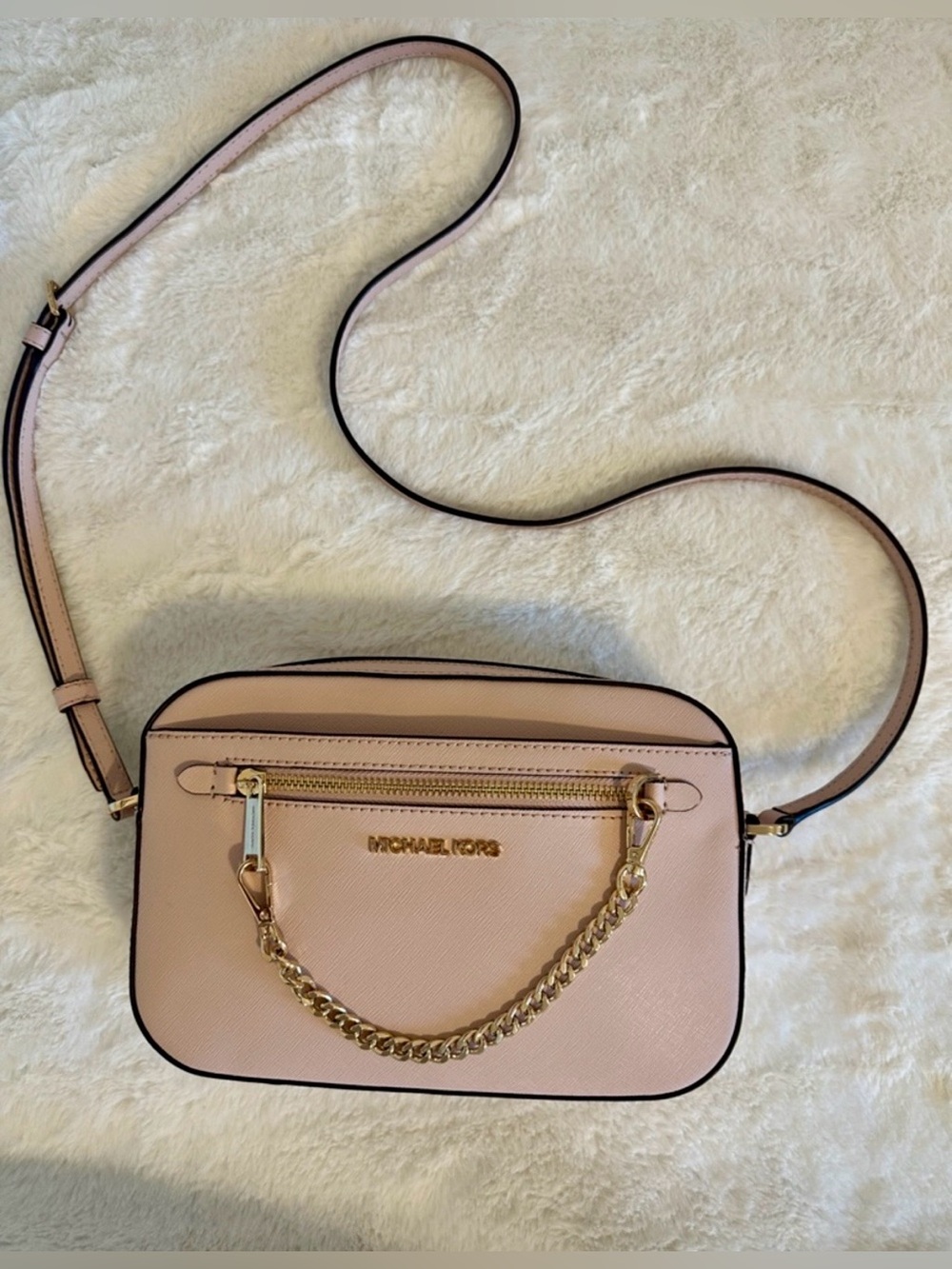 Michael Kors Blush Pink Leather Crossbody with Gold Chain Detail